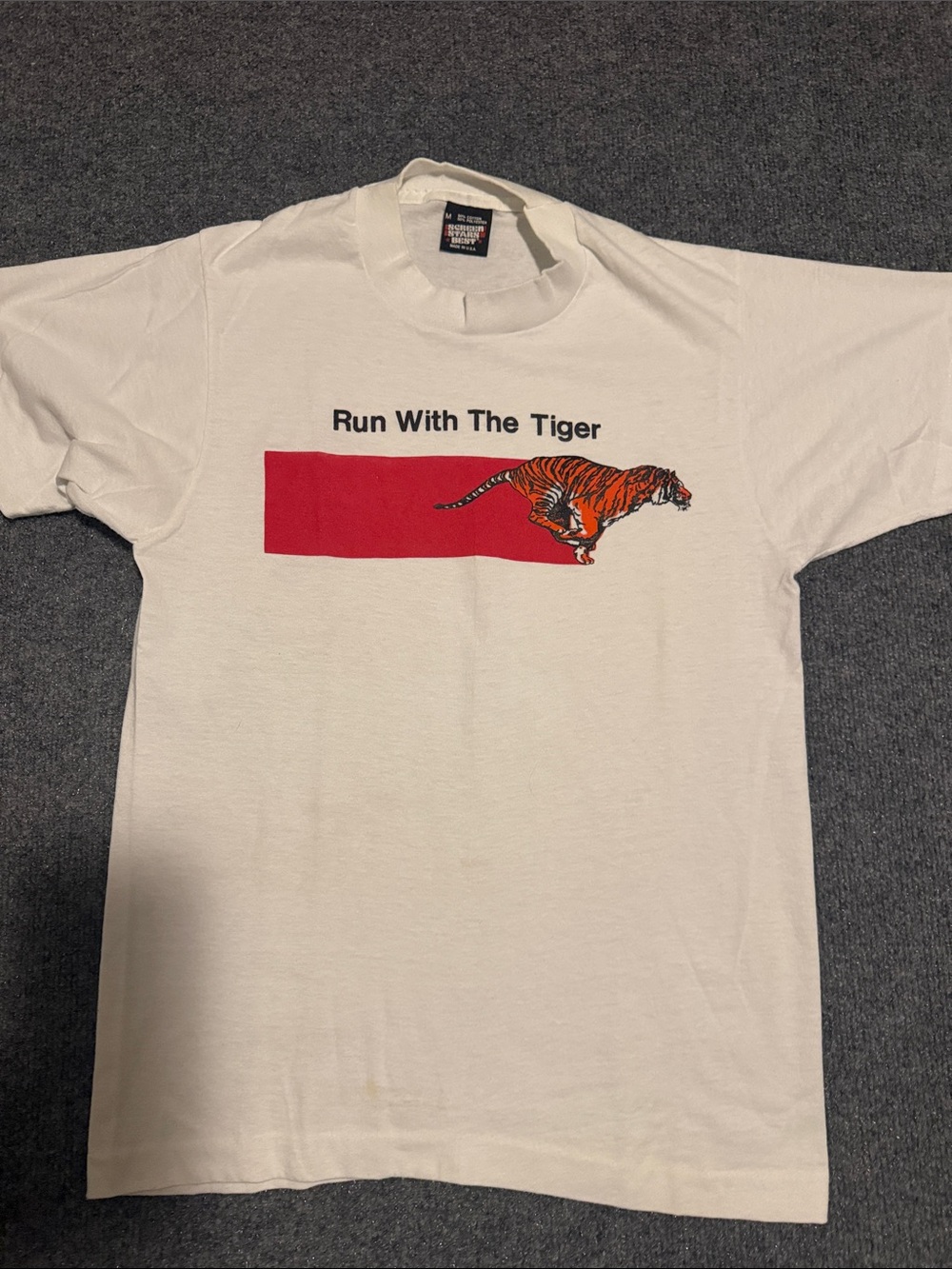 Run With The Tiger Graphic Tee - White, vintage, single stitch,